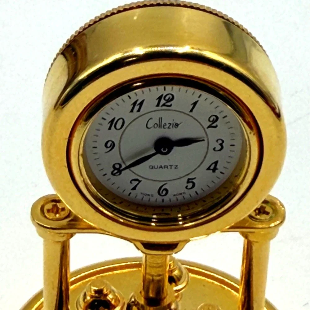 Collezio Miniature Anniversary Clock Gold Tone Glass Dome Quartz Desk Decor 3in